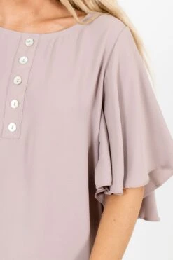 Focus On The Good Button Blouse -Outlet Bella Ella Boutique Store Focus on the Good Brown Blouse Detail 5000x