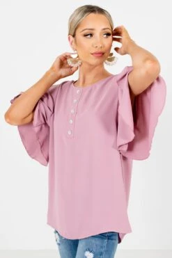 Focus On The Good Button Blouse -Outlet Bella Ella Boutique Store Focus on the Good Pink Blouse Side 5000x