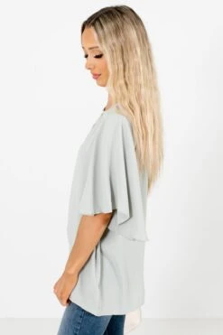 Focus On The Good Button Blouse -Outlet Bella Ella Boutique Store Focus on the Good Sage Blouse Side 5000x
