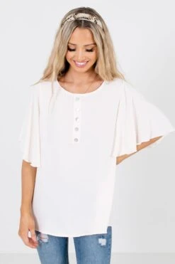 Focus On The Good Button Blouse -Outlet Bella Ella Boutique Store Focus on the Good White Blouse Front 5000x
