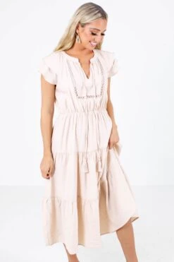 Folklore Beige Midi Dress