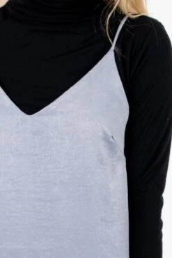 Girls Night Gray Satin Knee-Length Dress -Outlet Bella Ella Boutique Store Girls Night Gray Dress Detail 5000x