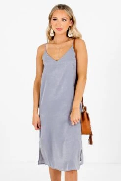 Girls Night Gray Satin Knee-Length Dress -Outlet Bella Ella Boutique Store Girls Night Gray Dress Front2 5000x