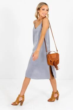 Girls Night Gray Satin Knee-Length Dress -Outlet Bella Ella Boutique Store Girls Night Gray Dress Full Side 5000x