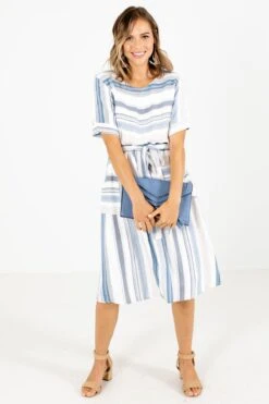Going Nautical Blue Striped Knee-Length Dress 12 Going Nautical Blue Striped Knee-Length Dress -Outlet Bella Ella Boutique Store Going Nautical Blue Dress Full Front 5000x
