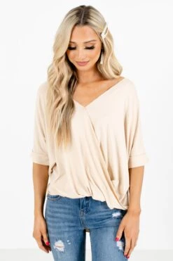 Going Steady Short Sleeve Blouse 36 Going Steady Short Sleeve Blouse -Outlet Bella Ella Boutique Store GoingSteadyBlouseBeigeFront 5000x