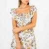 Honeysuckle White Floral Off-Shoulder Mini Dress -Outlet Bella Ella Boutique Store Honeysuckle White Floral Off Shoulder Mini Dress Front 1 5000x