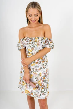 Honeysuckle White Floral Off-Shoulder Mini Dress -Outlet Bella Ella Boutique Store Honeysuckle White Floral Off Shoulder Mini Dress Front 5000x