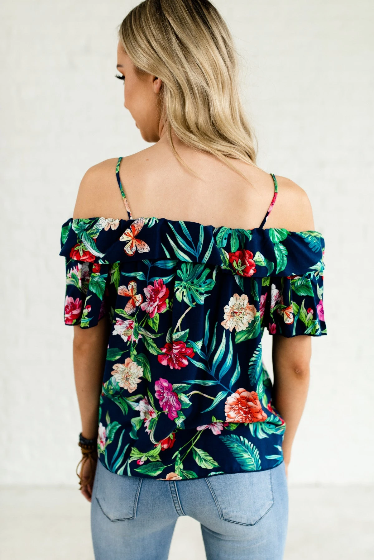 Island Dreaming Navy Cold Shoulder Top 4 Island Dreaming Navy Cold Shoulder Top - Image 2