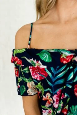 Island Dreaming Navy Cold Shoulder Top 15 Island Dreaming Navy Cold Shoulder Top -Outlet Bella Ella Boutique Store Island Dreaming Navy Off The Shoulder Top closeup 5000x