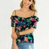 Island Dreaming Navy Cold Shoulder Top