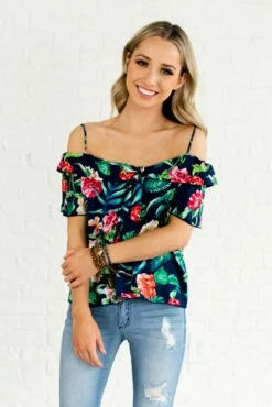 Island Dreaming Navy Cold Shoulder Top