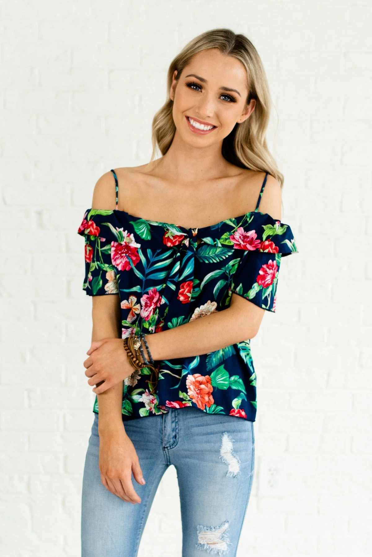 Island Dreaming Navy Cold Shoulder Top 3 Island Dreaming Navy Cold Shoulder Top