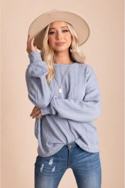 Just For You Textured Pullover Sweater 28 Just For You Textured Pullover Sweater -Outlet Bella Ella Boutique Store JustForYouTexturedPulloverSweaterbluefront 5000x