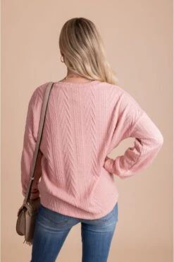 Just For You Textured Pullover Sweater 36 Just For You Textured Pullover Sweater -Outlet Bella Ella Boutique Store JustForYouTexturedPulloverSweaterpinkback 5000x