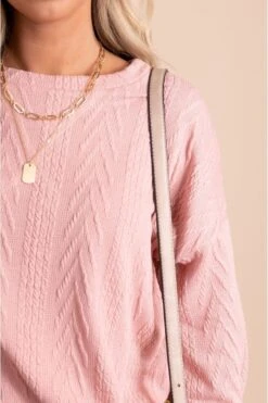 Just For You Textured Pullover Sweater 35 Just For You Textured Pullover Sweater -Outlet Bella Ella Boutique Store JustForYouTexturedPulloverSweaterpinkcloseup 5000x