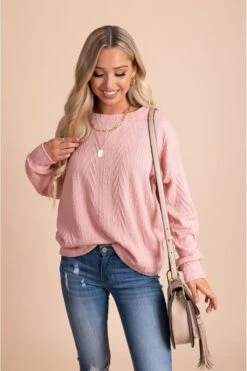 Just For You Textured Pullover Sweater 34 Just For You Textured Pullover Sweater -Outlet Bella Ella Boutique Store JustForYouTexturedPulloverSweaterpinkfront 5000x