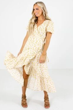 Keep Calm Honey Yellow Floral Midi Dress -Outlet Bella Ella Boutique Store Keep Calm Honey Yellow Dress Full Front2 5000x