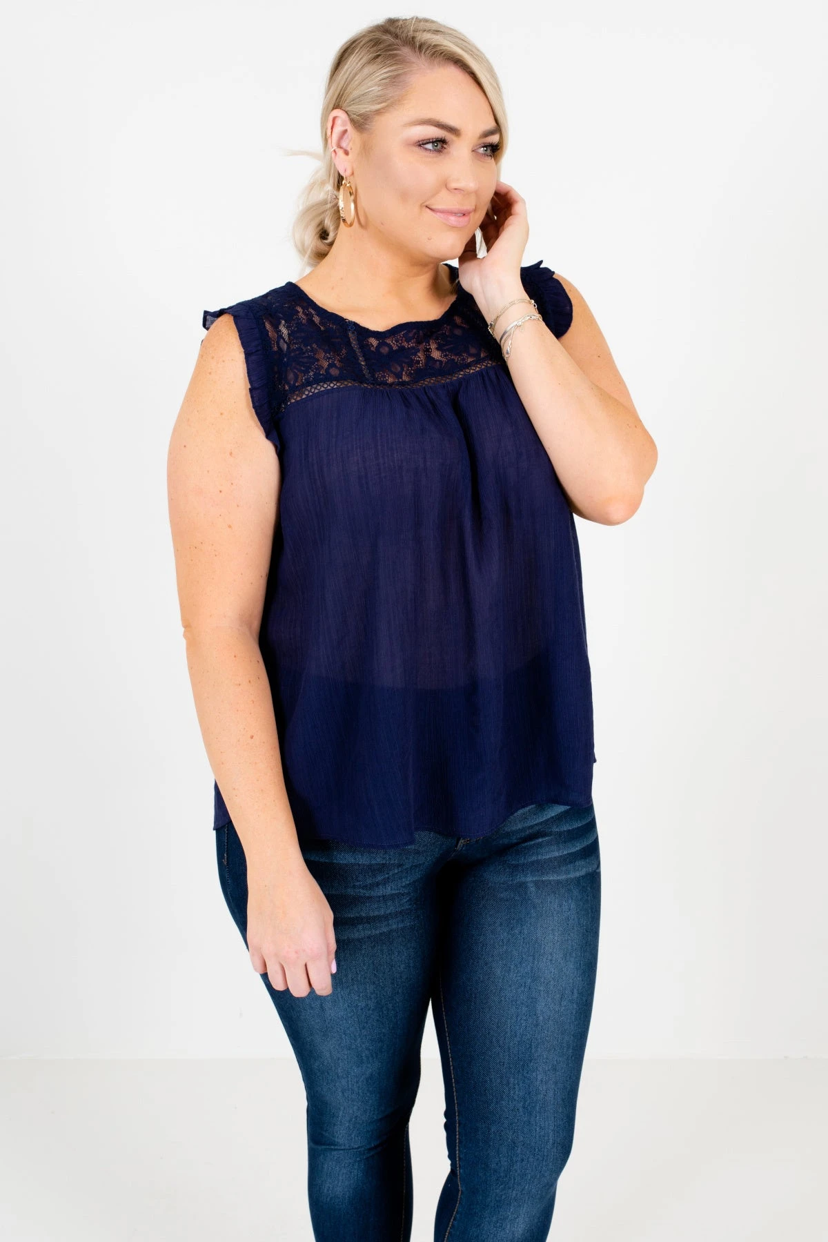 Laughter Is The Best Medicine Navy Lace Top - Image 7