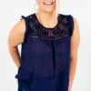 Laughter Is The Best Medicine Navy Lace Top -Outlet Bella Ella Boutique Store Laughter is the Best Medicine Navy Lace Top Front 5000x