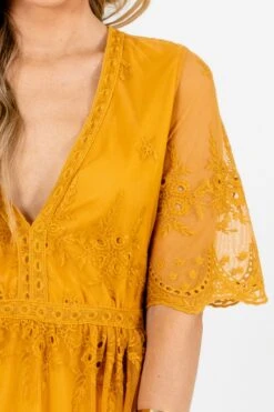 Light My Fire Mustard Lace Mini Dress 11 Light My Fire Mustard Lace Mini Dress -Outlet Bella Ella Boutique Store Light My Fire Mustard Dress Detail 5000x