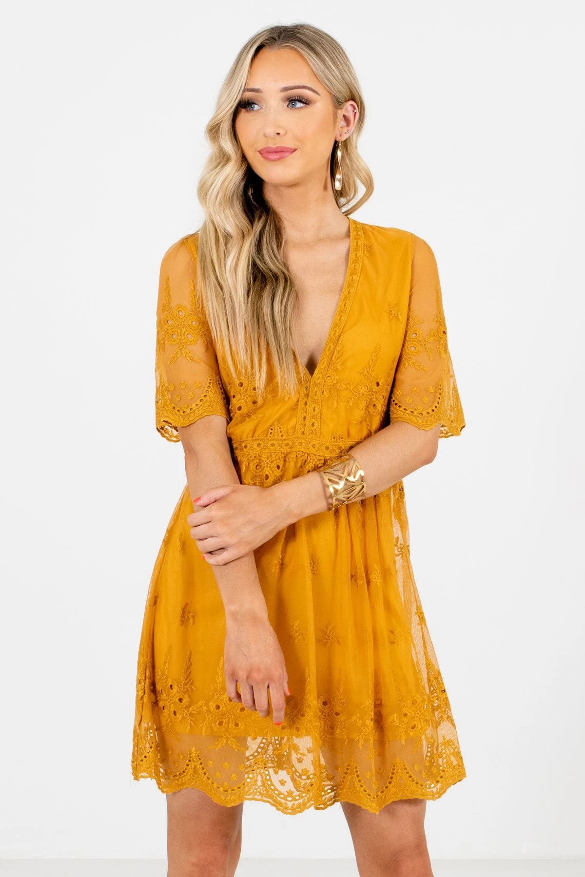Light My Fire Mustard Lace Mini Dress 8 Light My Fire Mustard Lace Mini Dress - Image 6