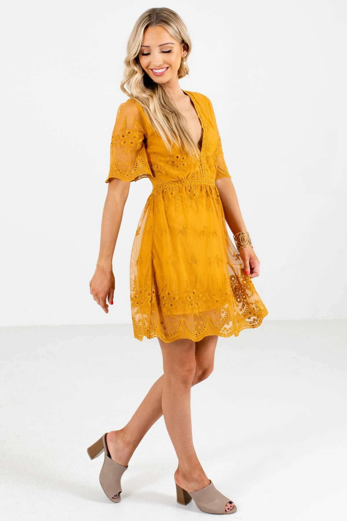 Light My Fire Mustard Lace Mini Dress 9 Light My Fire Mustard Lace Mini Dress - Image 7