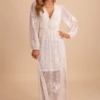 IRIS Light My Fire Cream Long Sleeve Maxi Dress