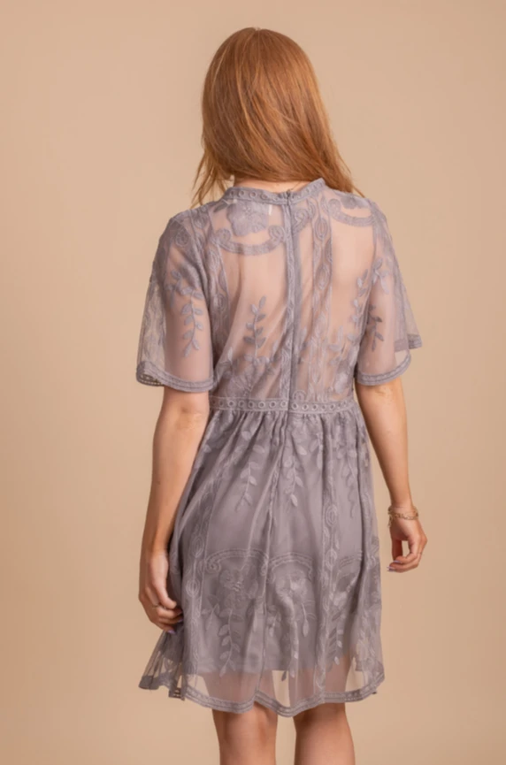 IRIS Light My Fire Gray Lace Mini Dress 4 IRIS Light My Fire Gray Lace Mini Dress - Image 2