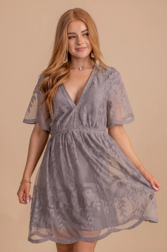 IRIS Light My Fire Gray Lace Mini Dress 6 IRIS Light My Fire Gray Lace Mini Dress - Image 4