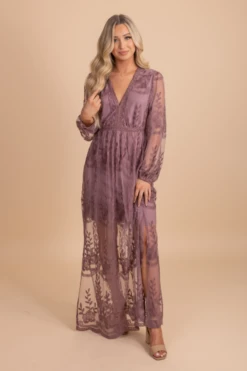 IRIS Light My Fire Mauve Long Sleeve Maxi Dress