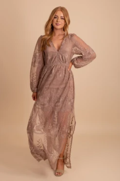 IRIS Light My Fire Mocha Long Sleeve Maxi Dress