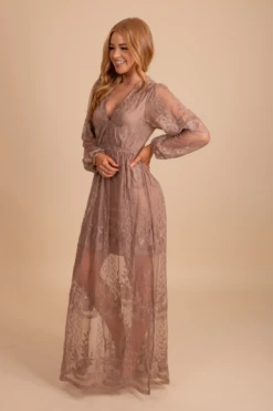 IRIS Light My Fire Mocha Long Sleeve Maxi Dress -Outlet Bella Ella Boutique Store LightMyFireMochaLongSleeveMaxiDressside 5000x