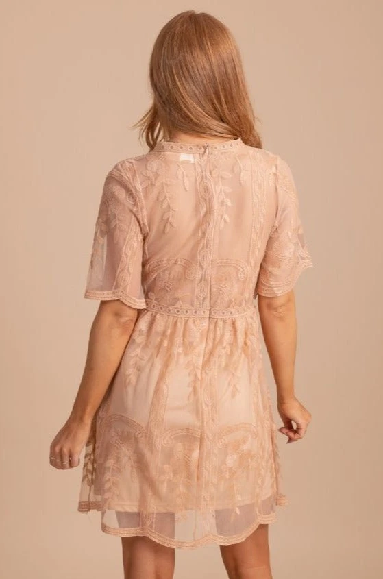 Light My Fire Tan Lace Mini Dress 4 Light My Fire Tan Lace Mini Dress - Image 2
