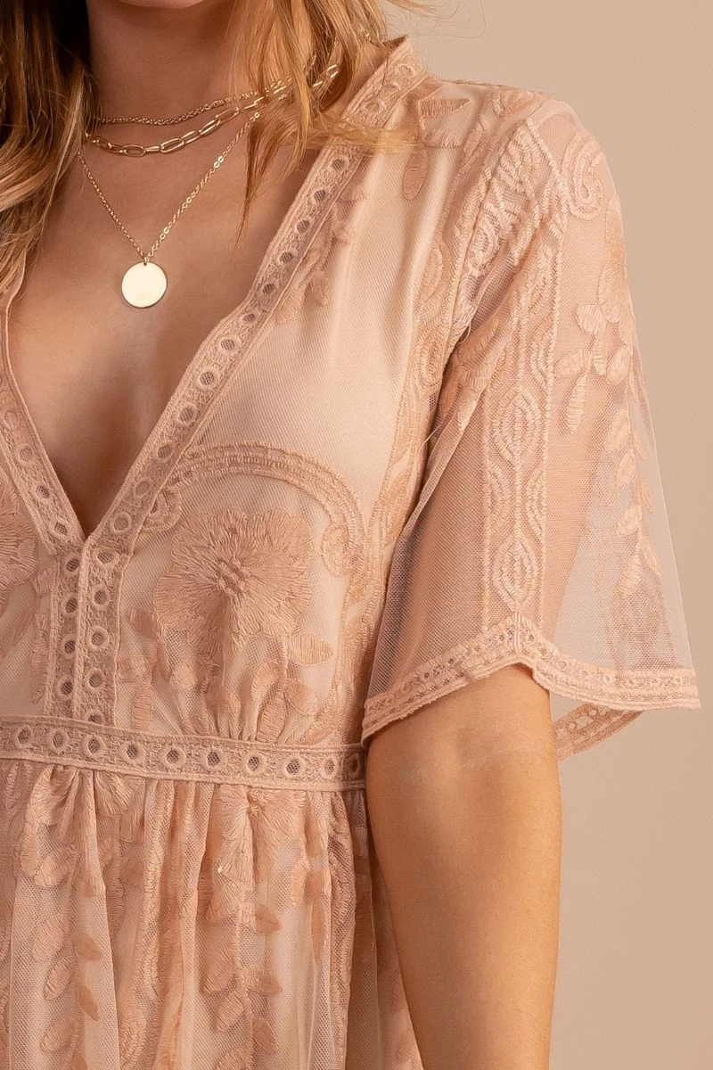 Light My Fire Tan Lace Mini Dress 5 Light My Fire Tan Lace Mini Dress - Image 3