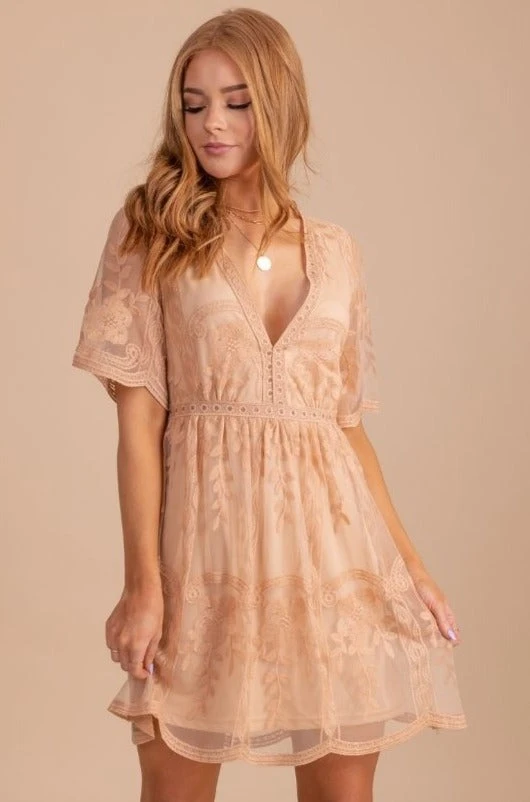 Light My Fire Tan Lace Mini Dress 3 Light My Fire Tan Lace Mini Dress
