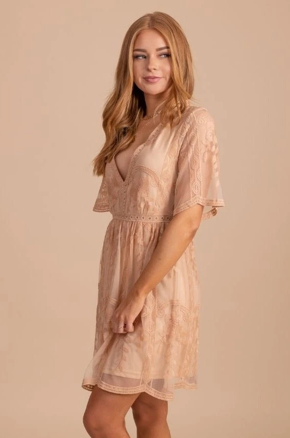 Light My Fire Tan Lace Mini Dress 6 Light My Fire Tan Lace Mini Dress - Image 4