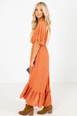 Lights Down Low Patterned Midi Dress 15 Lights Down Low Patterned Midi Dress -Outlet Bella Ella Boutique Store Lights Down Low Orange Dress Side 5000x