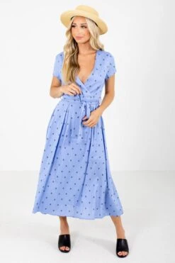Ambition Little Cutie Polka Dot Midi Dress -Outlet Bella Ella Boutique Store Little Cutie Blue Dress Front 5000x