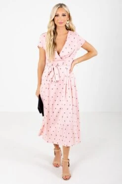 Ambition Little Cutie Polka Dot Midi Dress -Outlet Bella Ella Boutique Store Little Cutie Pink Dress Full Front 5000x