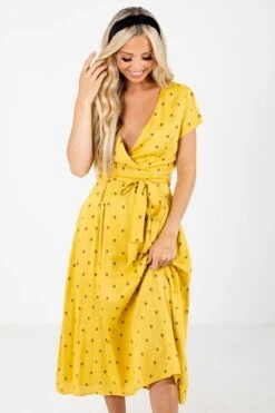 Ambition Little Cutie Polka Dot Midi Dress -Outlet Bella Ella Boutique Store Little Cutie Yellow Dress Front 5000x