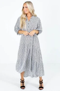 Living Wild White Patterned Maxi Dress -Outlet Bella Ella Boutique Store Living Wild White Dress Front 5000x