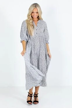 Living Wild White Patterned Maxi Dress -Outlet Bella Ella Boutique Store Living Wild White Dress Full Front 5000x