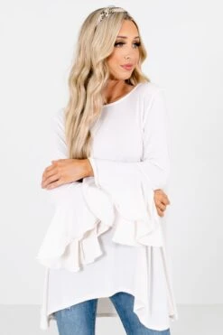 Looking Sharp Long Sleeve Blouse -Outlet Bella Ella Boutique Store LookingSharpBlouseWhiteFront 5000x