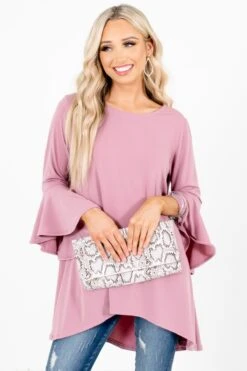 Looking Sharp Long Sleeve Blouse -Outlet Bella Ella Boutique Store LookingSharpPinkBlouseFront 5000x