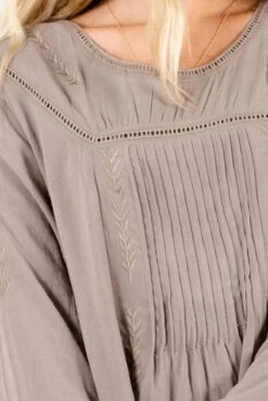 Love Of My Life Taupe Brown Mini Dress 11 Love Of My Life Taupe Brown Mini Dress -Outlet Bella Ella Boutique Store Love of My Life Taupe Dress Detail 5000x