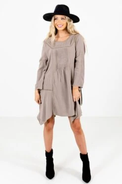 Love Of My Life Taupe Brown Mini Dress 15 Love Of My Life Taupe Brown Mini Dress -Outlet Bella Ella Boutique Store Love of My Life Taupe Dress Full Front 5000x