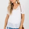 Loving It Textured Blouse 2 Loving It Textured Blouse -Outlet Bella Ella Boutique Store Loving It White Blouse Front 5000x