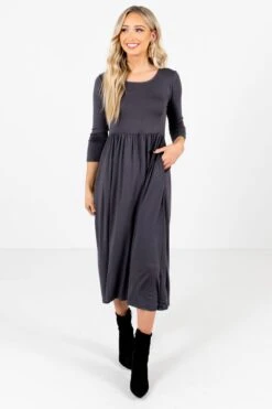 Matters Of The Heart Gray Midi Dress 12 Matters Of The Heart Gray Midi Dress -Outlet Bella Ella Boutique Store Matters of the Heart Gray Dress Front2 5000x