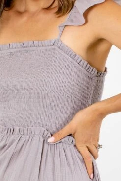 Mindful Living Maxi Dress -Outlet Bella Ella Boutique Store Mindful Living Gray Dress Detail 5000x